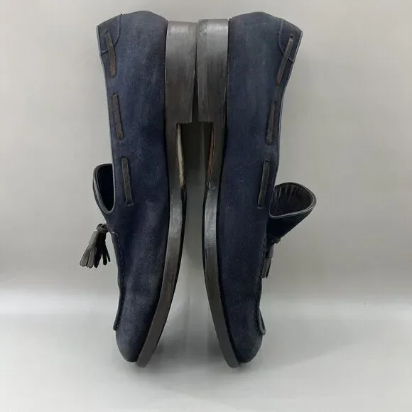 Fratelli Rossetti Brera Men Size 12 Shoes Navy Blue Suede Slip-On Tassel Loafers - Picture 6 of 11